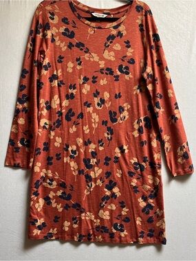 Toad & Co Organic Cotton Rust Floral Long Sleeve Tunic Dress Size M
